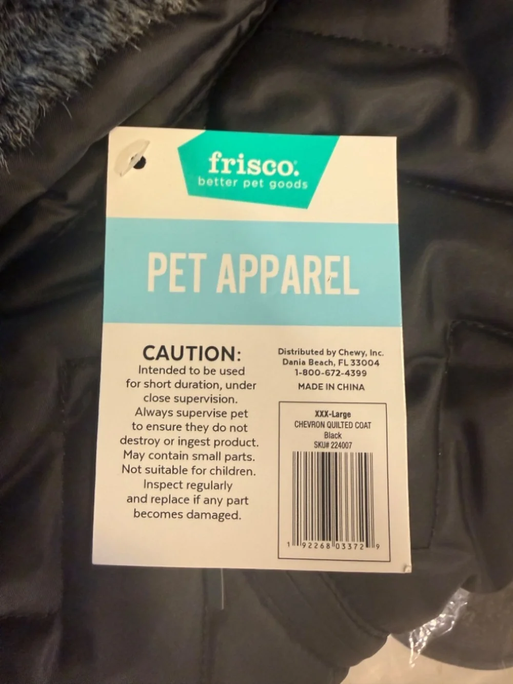 NWT Frisco XXXL Black Chevron Quilted Dog Coat Faux Fur Trim Winter Jacket